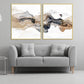 Abstract modern framed canvas wall art, multi panel extra large print wall art in gold floating frame, housevarming set of 3 wall arts