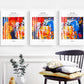 Colorful three piece canvas prints, abstract floating frame wall art, multi colored framed wall hanging decor, set of 3 printable artworks