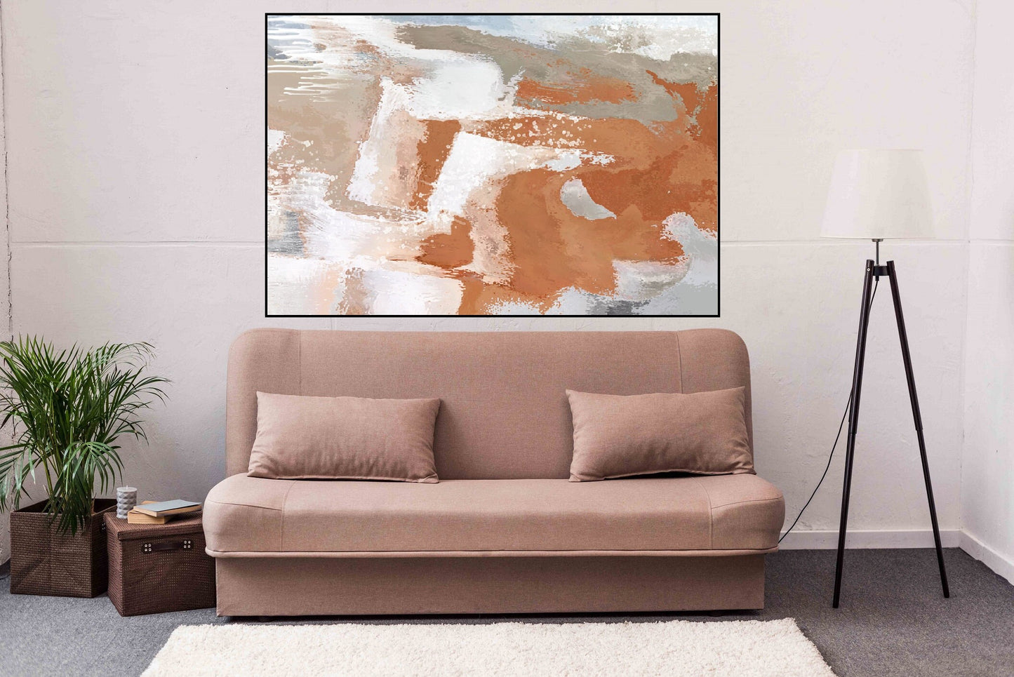 Abstract canvas wall art in floater frame, extra large calm hanging wall decor, modern printable living room artwork, contemporary wal art