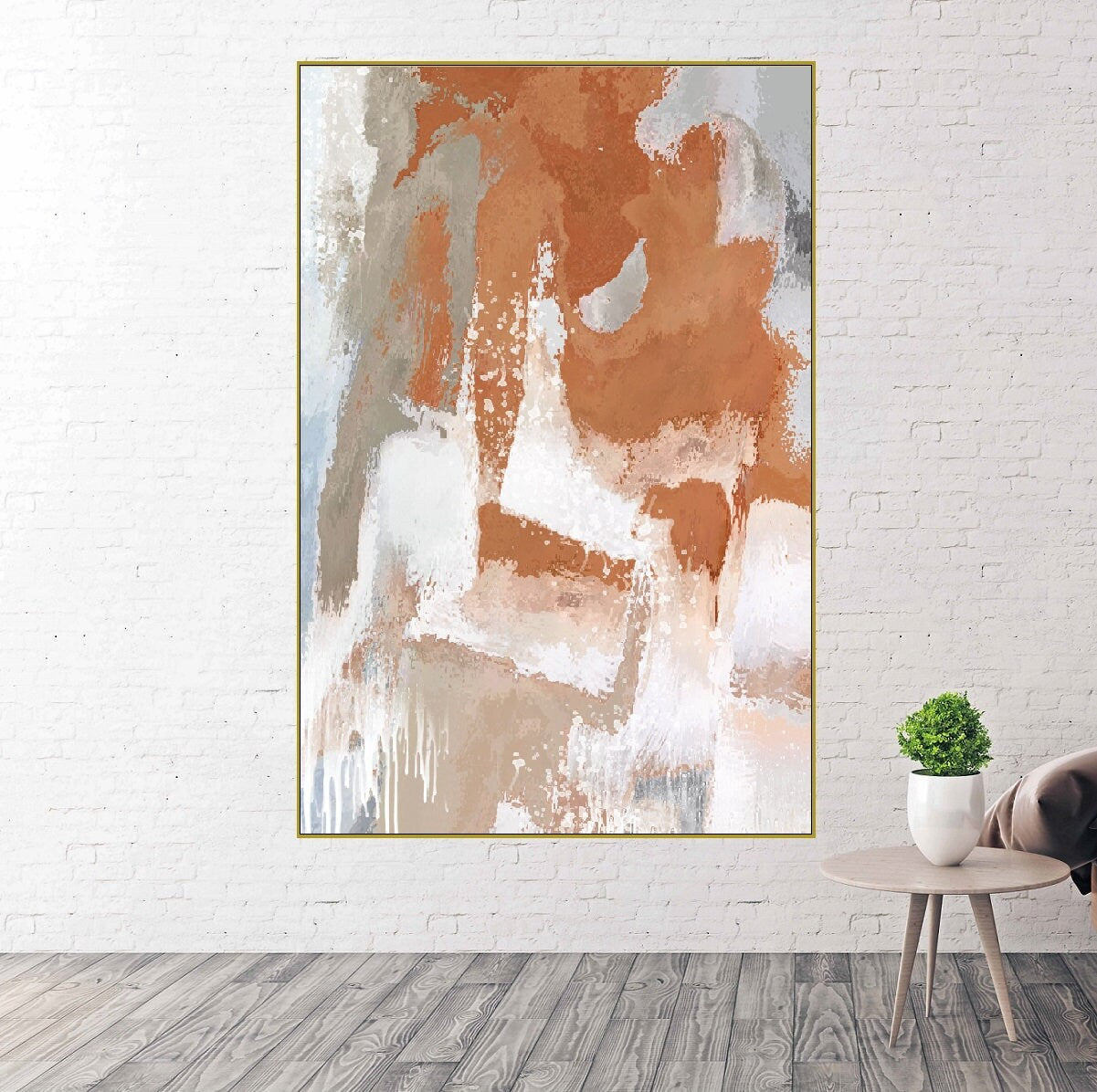 Abstract canvas wall art in floater frame, extra large calm hanging wall decor, modern printable living room artwork, contemporary wal art