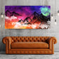 Large colorful fantasy floating frame wall art, smoky mountains canvas print, multicolored printable framed living room hanging wall decor