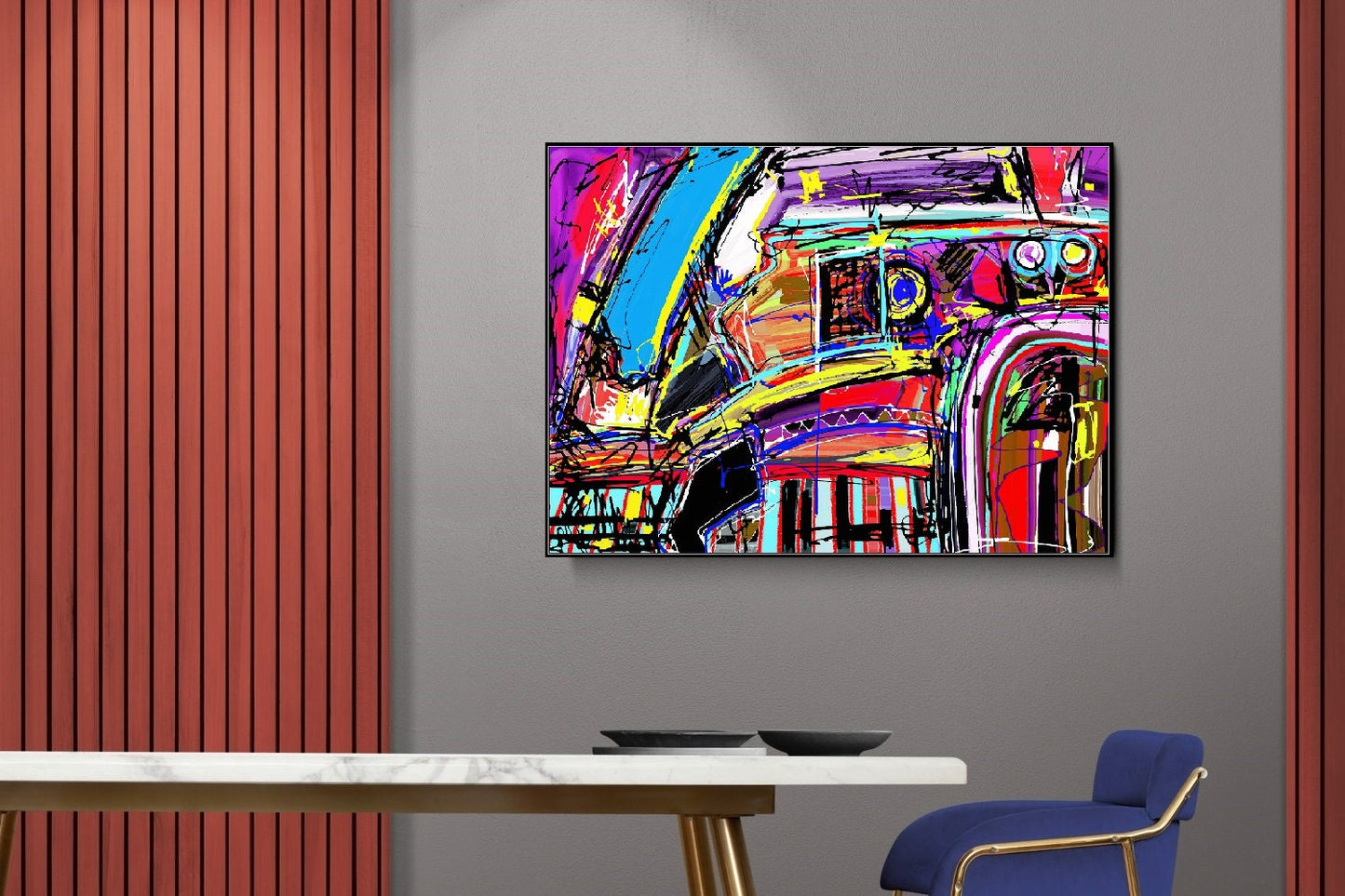 Large abstract wall art, framed street art canvas print, floatind frame, printable graffiti artwork, original living room hanging wall decor