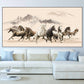 Large framed horses herd wall art, animal hanging wall decor in floater frame, printable western canvas artwork, mountains canvas print