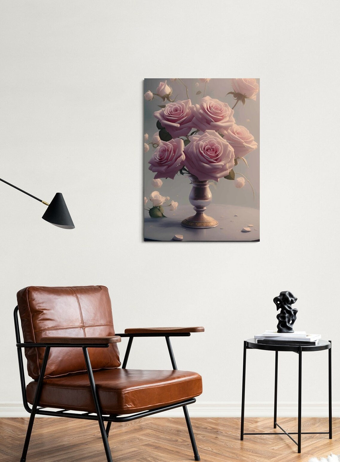 Large floral printable wall art, floater frame roses artwork, pink flowers canvas print, big boquete artwork, hanging bedroom wall decor