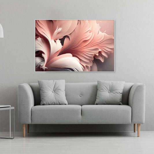 Large floral wall art, floating frame petals canvas print, pink hanging wall art, modern framed artwork, bedroom wall art with flowers