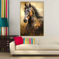 Black horse artwork in floater frame, large animals canvas print, framed dark hanging wall decor, brown black living room wall art