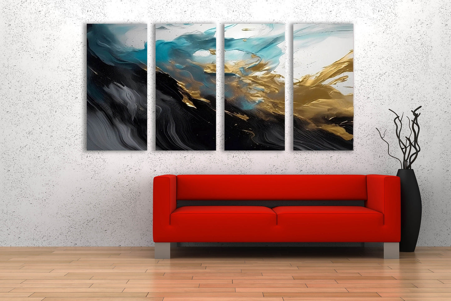 Abstract multi piece wall art, black gold canvas print, large printable artwork, three panel canvas print, conceptual bedroom wall art