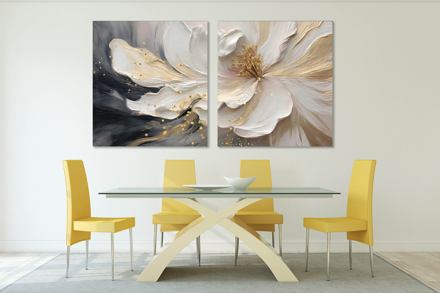 Floral canvas print, large three panel wall art, big flower artwork, 3D multi piece wall art, bedroom wall art, botanical artwork for gift