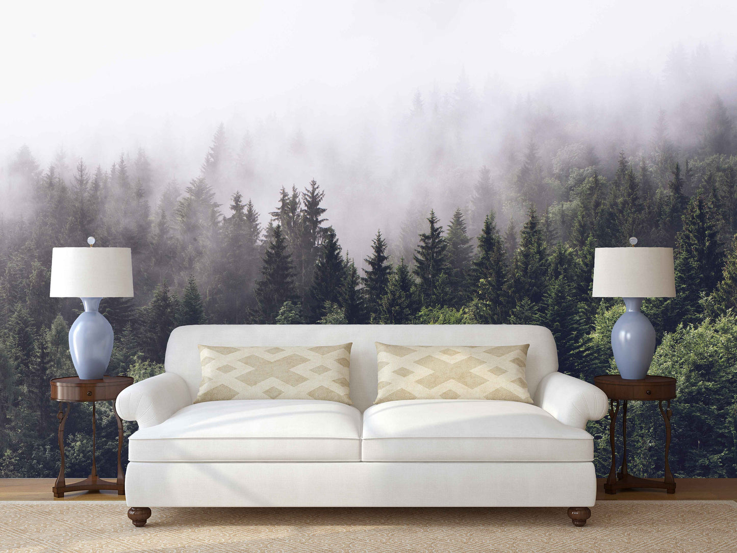 Foggy forest wall art woodland wallpaper Modern wallpaper Removable wallpaper Textured wallpaper fabric wallpaper vinyl wallpaper