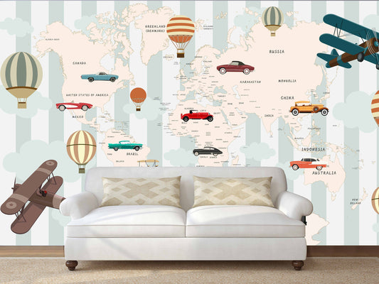 Kids world map World map mural Removable wallpaper Textured wallpaper nursery wallpaper vinyl wallpaper modern wallpaper wall print art