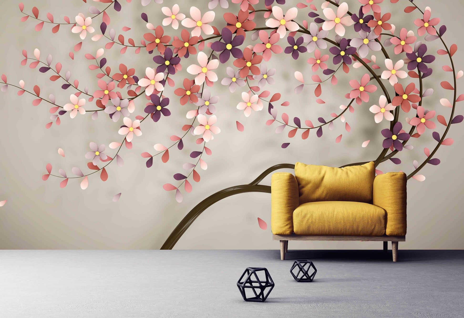 Removable wallpaper Sakura blossoms Japanese wall art Flowers wallpaper Peel&stick wallpaper Asian wall art Botanical Chinoiserie wallpaper