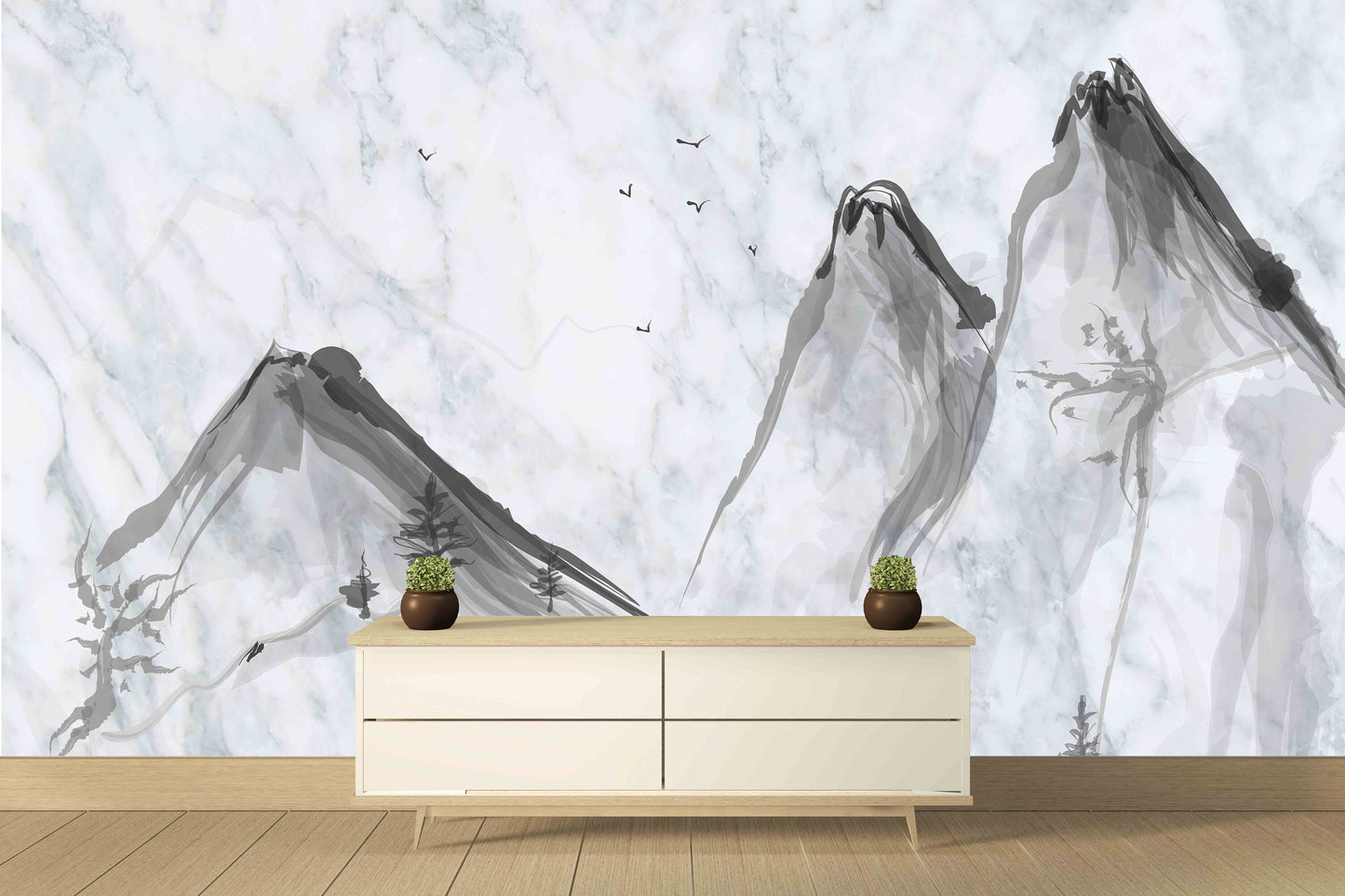 Smoky mountains wall art Marble wallpaper Abstract wallpaper Peel and stick wallpaper removable wallpaper Black and white wallpaper