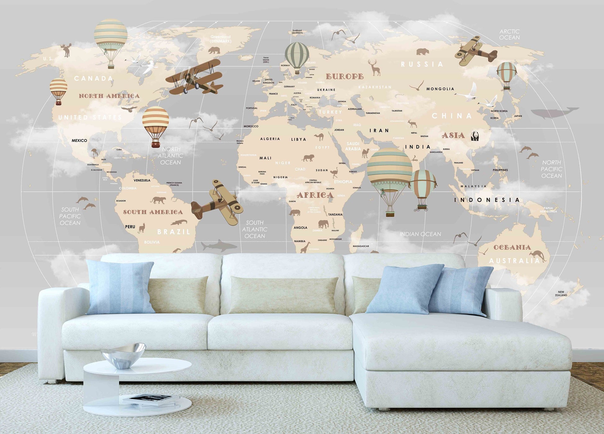 Kids world map World map mural Removable wallpaper Textured wallpaper nursery wallpaper vinyl wallpaper modern wallpaper wall print art