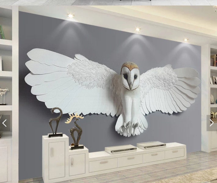 Owl bird wall decor gray Peel and stick adhesive temporary wall mural 3d wallpaper painting on canvas wall decoration Bedroom Living Room