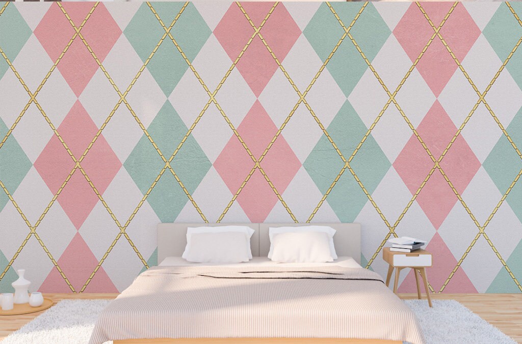 Pink removable wallpaper Geometric wallpaper Checkered decor Peel and Stick Aesthetic Room Decor for Teenage Girls