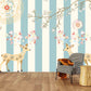 Nursery wallpaper Self adhesive mural Golden deer Home wall decor Peel and stick Giant wall mural Asian wall art Flowers wall mural prints