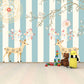 Nursery wallpaper Self adhesive mural Golden deer Home wall decor Peel and stick Giant wall mural Asian wall art Flowers wall mural prints