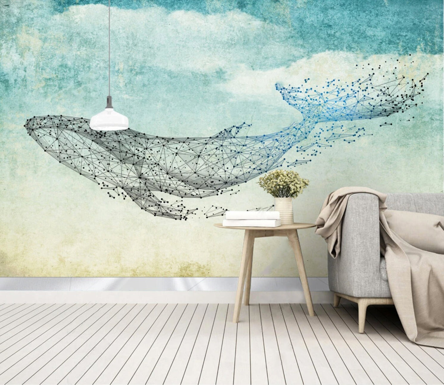 Whale wall art Peel and stick wall mural Modern Removable wall decor Textured fabric vinyl wallpaper abstract wall covering shark poster