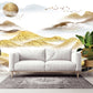 Peel and stick wall mural great smoky mountains, Removable gold and white bedroom wallpaper abstract, Minimalist decor wall art