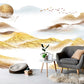 Peel and stick wall mural great smoky mountains, Removable gold and white bedroom wallpaper abstract, Minimalist decor wall art