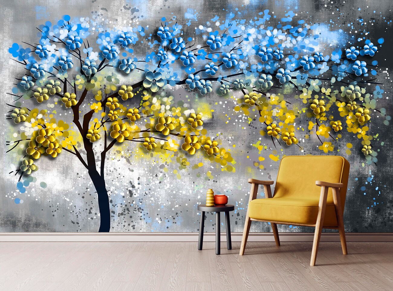 Peel and stick floral wallpaper mural Tree wall decals & murals, removable wallpaper for bedroom, living room