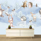 Modern animal blue wallpaper nursery, baby boy peel and stick mural, kids room wallpaper, removable wallpaper, vinyl wallpaper