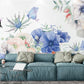 Boho flowers light wallpaper, floral peel and stick wall mural, Botanical photo wallpaper for bedroom, living room, kitchen