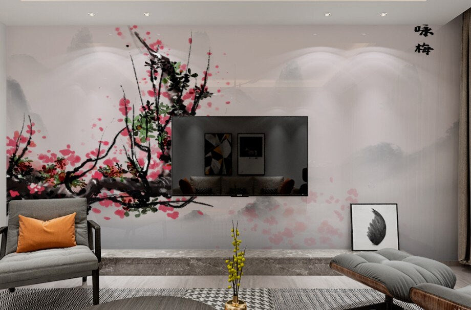 Sakura blossoms peel & stick wallpaper botanical removable japanese wallpaper flowers wall mural prints art deco wallpaper