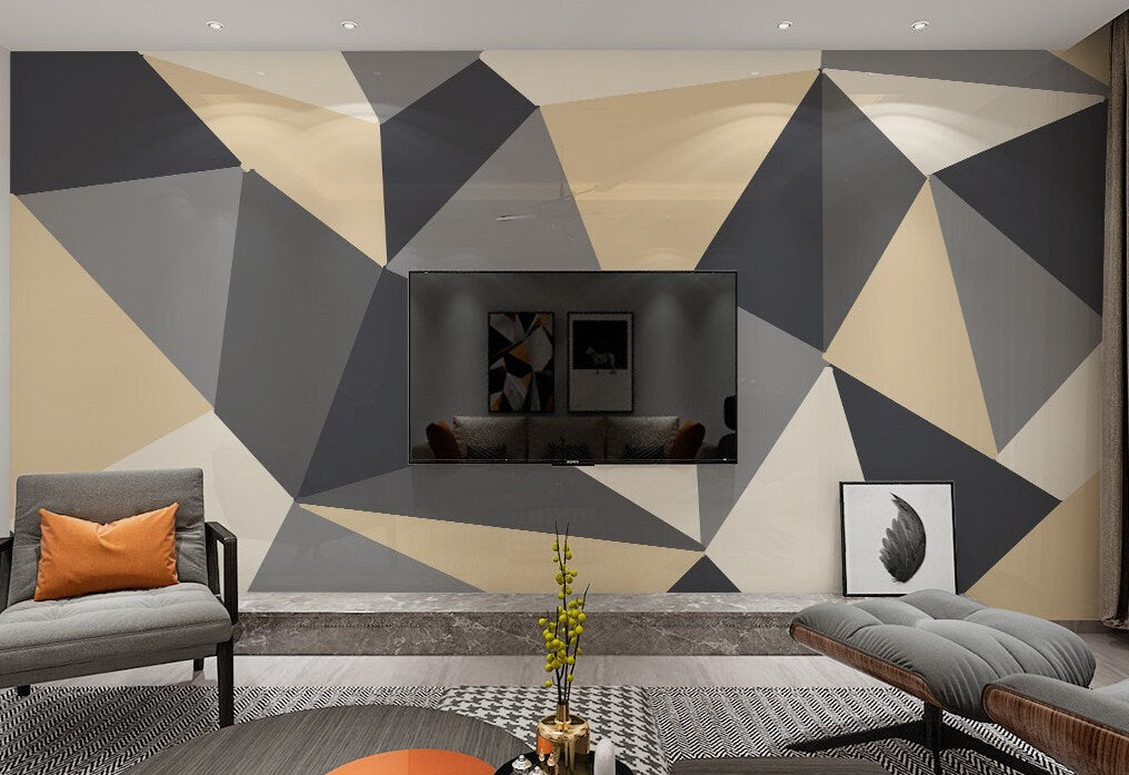 Geometric abstract wallpaper peel and stick 3d wall mural, removable wallpaper, vinyl wall murals, canvas wallpaper