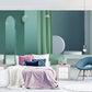 Mid century modern wallpaper peel and stick wall mural, emerald green wallpaper, geometric vinyl wallpaper, canvas wallpaper