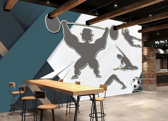 Gym wallpaper peel and stick wall mural, modern wallpaper, vinyl wallpaper wall covering stick on wallpaper boy room, sport room wallpaper