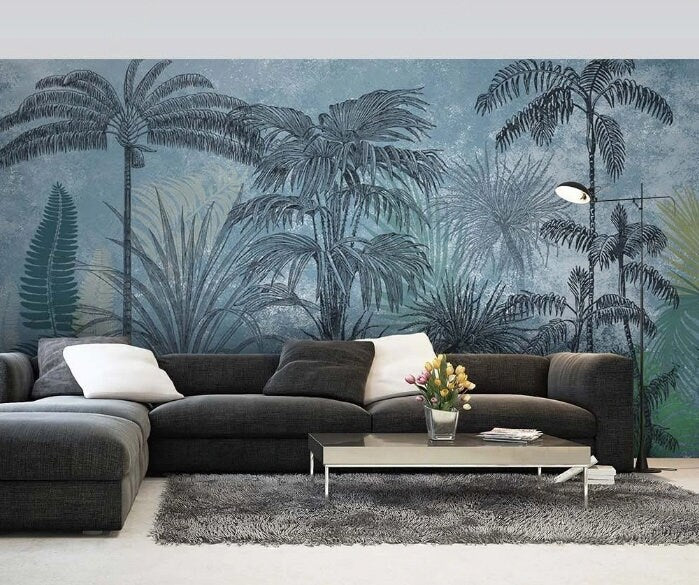 Palms wallpaper, tropical wallpaper peel and stick mural leaves, vinyl wallpaper, modern wallpaper