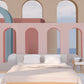 Mid century modern wallpaper peel and stick wall mural, sandy pink wallpaper, geometric vinyl wallpaper, canvas wallpaper