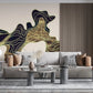 Black and gold abstract wallpaper peel and stick wall mural, removable art deco modern wallpaper minimalist bedroom wall decor