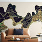 Black and gold abstract wallpaper peel and stick wall mural, removable art deco modern wallpaper minimalist bedroom wall decor