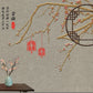 Abstract peel&stick sakura blossoms Japanese wallpaper, self adhesive Asian gray colors mural with hieroglyphs, removable vinyl wall decal