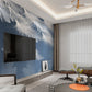 Blue and white modern peel stick mural, removable self adhesive feather wallpaper, accentual canvas wallpaper with abstract bird feathers