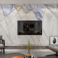 Abstract geometric self adhesive white and blue wallpaper, large peel and stick temporary triangle photo wallpaper, vinyl or canvas mural