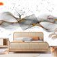 Extra large peel and stick abstract wave wall mural, self adhesive marble wallpaper, accentual nature wallcovering, white grey wallpaper