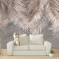 Tropical leaves self adhesive wall mural, large nature peel and stick wallpaper, accentual grey white wallcovering, removable wallpaper