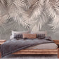 Tropical leaves self adhesive wall mural, large nature peel and stick wallpaper, accentual grey white wallcovering, removable wallpaper