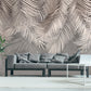 Tropical leaves self adhesive wall mural, large nature peel and stick wallpaper, accentual grey white wallcovering, removable wallpaper