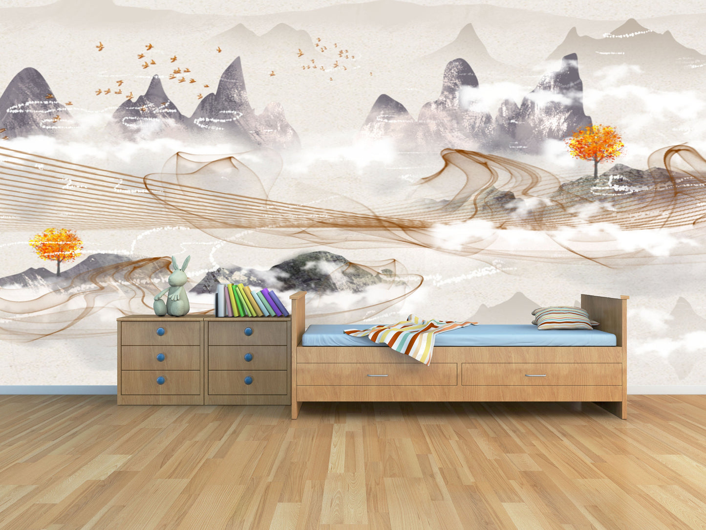 Large mountains self adhesive wallpaper, abstract nature peel and stick wall mural, removable rocks wallcovering, temporary accentual mural