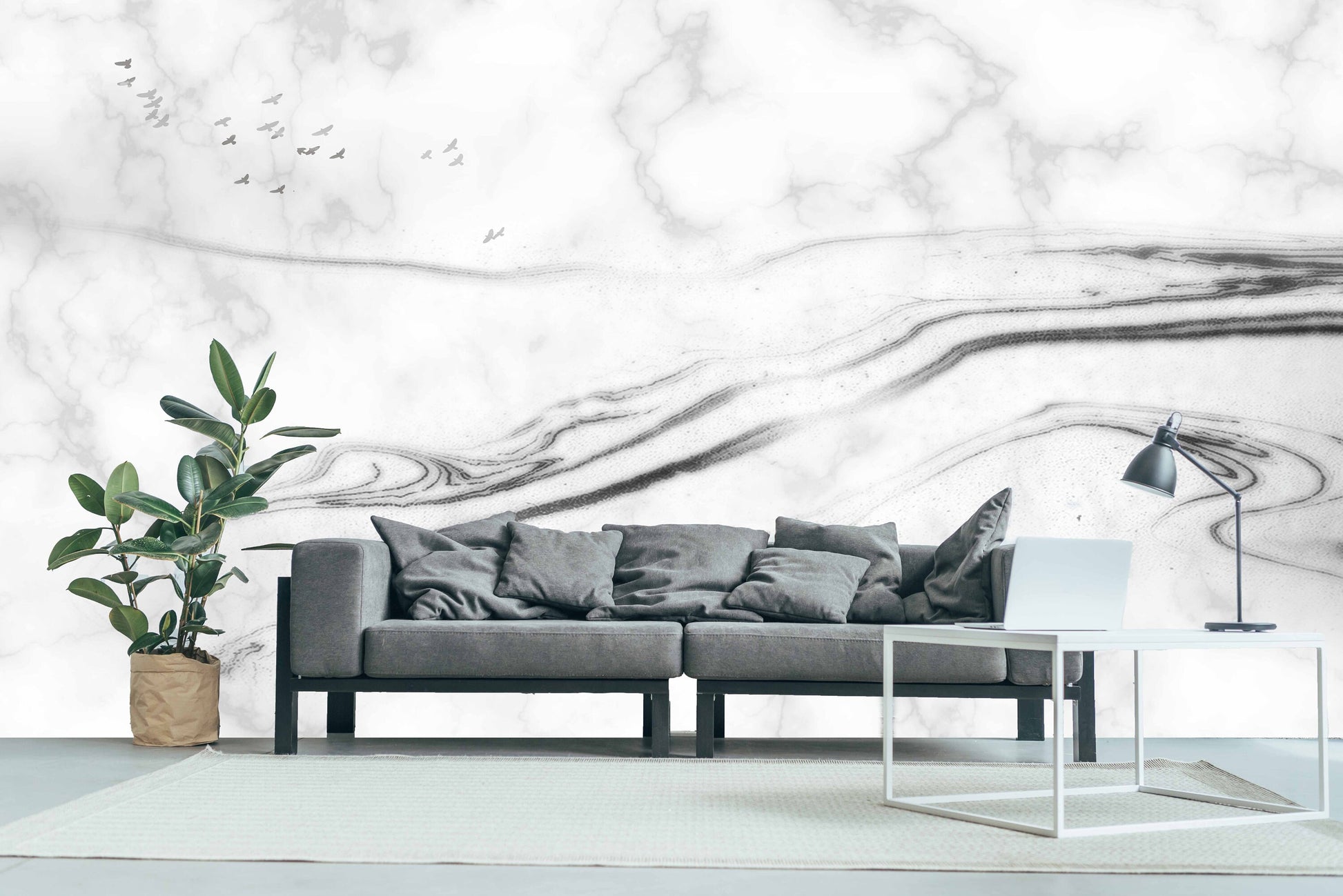 Large marble self adhesive wallpaper, abstract peel and stick wall mural, modern removable canvas wallpaper mural, accentual gray wall decal