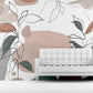 Extra large abstract self adhesive wallpaper, botanical peel and stick wall mural, accentual grey pink wallpaper, removable canvas wallpaper