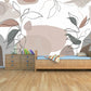 Extra large abstract self adhesive wallpaper, botanical peel and stick wall mural, accentual grey pink wallpaper, removable canvas wallpaper