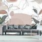Extra large abstract self adhesive wallpaper, botanical peel and stick wall mural, accentual grey pink wallpaper, removable canvas wallpaper