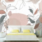 Extra large abstract self adhesive wallpaper, botanical peel and stick wall mural, accentual grey pink wallpaper, removable canvas wallpaper