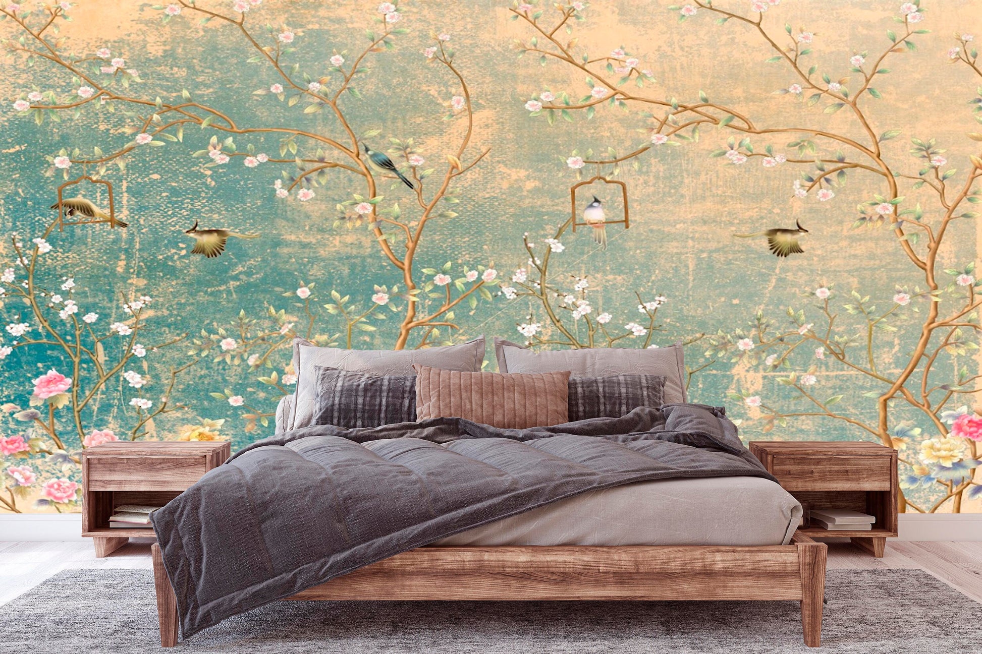 Extra large japanese wallpaper, peel and stick chinoiserie wall mural, self adhesive sakura blossom wallpaper, accentual botanical wallpaper