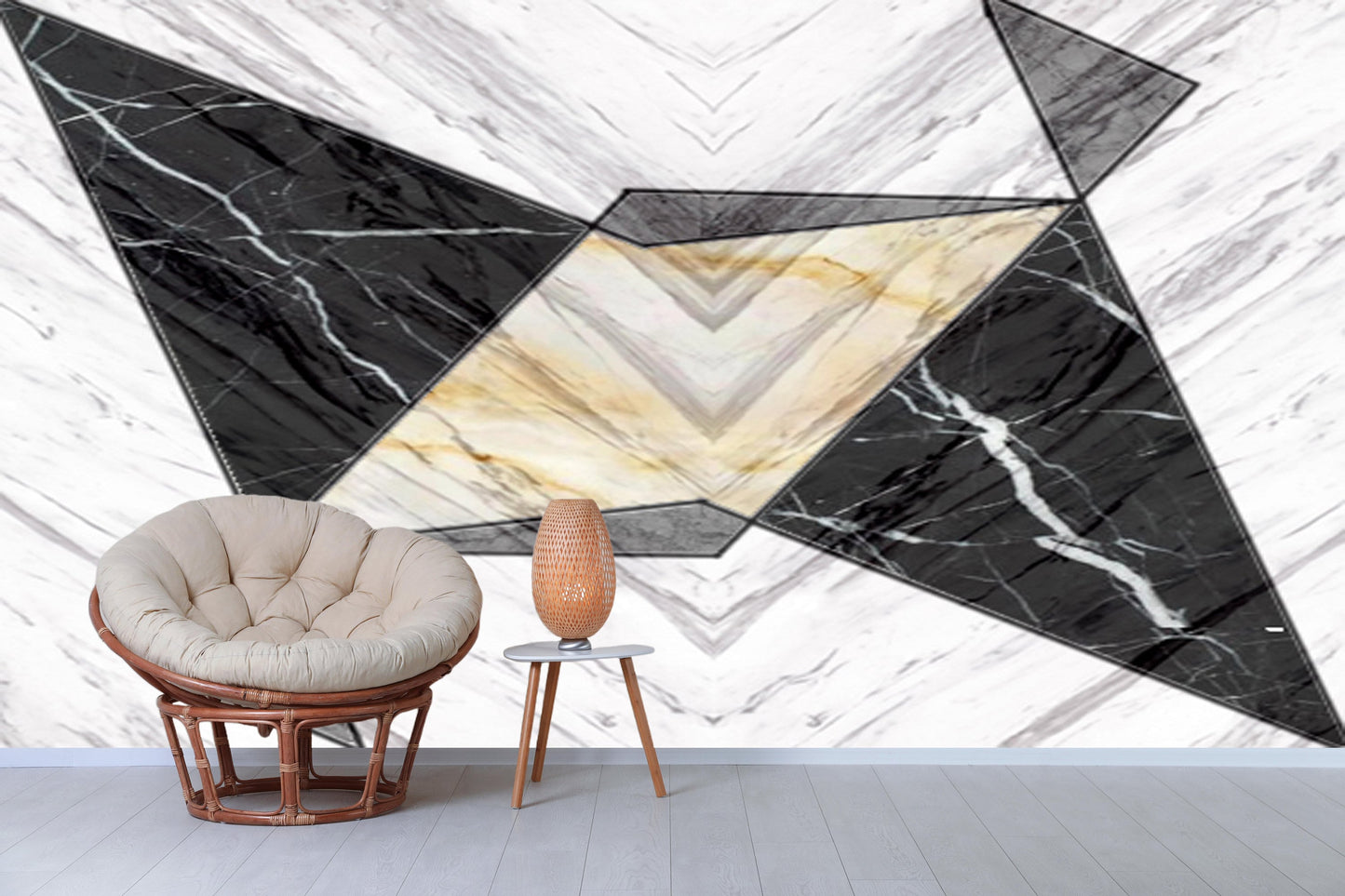 Extra large geometrical wallpaper, abstract peel and stick wall mural, black white self adhesive wallpaper, accentual marble wallcovering